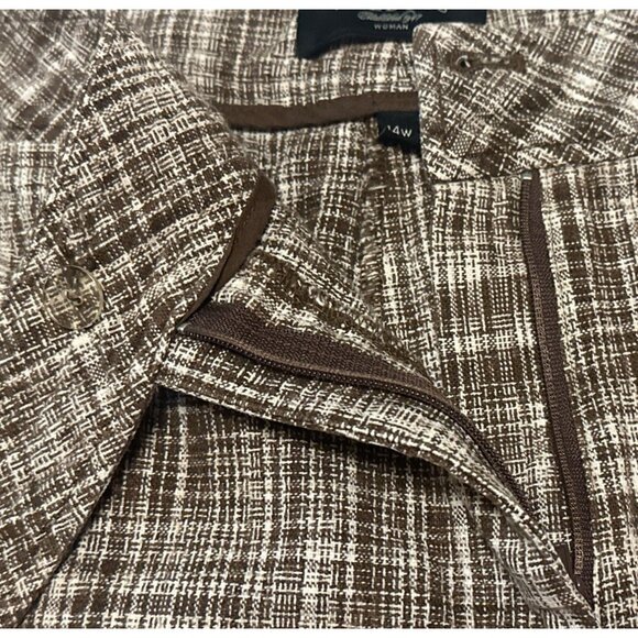 Talbot's Woman Capri Pants Brown & White Plaid Print Linen Blend Women Size 14W - Picture 13 of 16